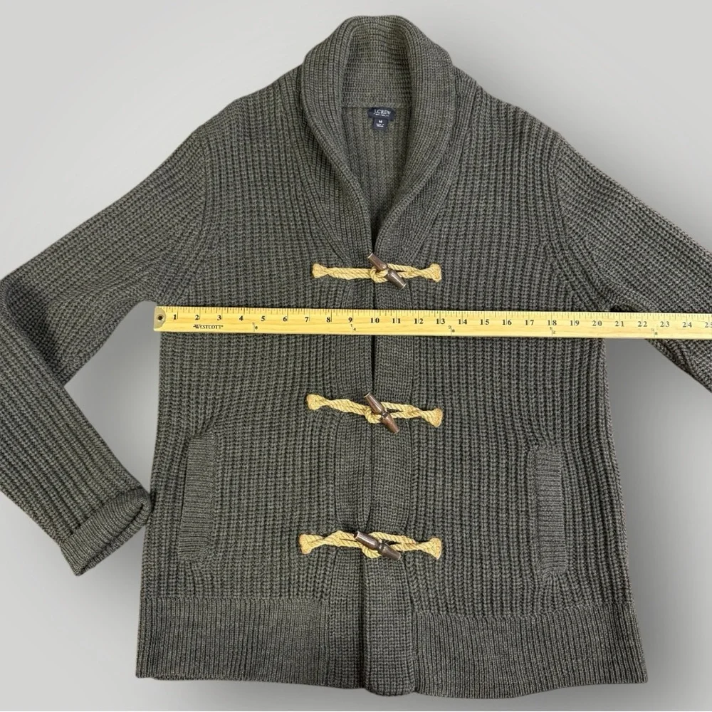 J. Crew Chunky 100% Wool Ribbed Toggle Closures Shawl Collar Cardigan Sz M Green